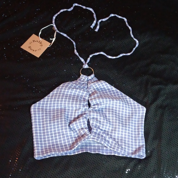 Dolls Kill × Bailey Rose Violet Purple & White Gingham Halter Crop Top (M) 🪻 - Picture 1 of 13